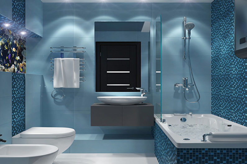 Blaues Badezimmer im zeitgenössischen Stil - Innenarchitektur