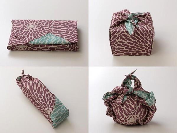 quatre méthodes d'emballage cadeau en tissu furoshiki