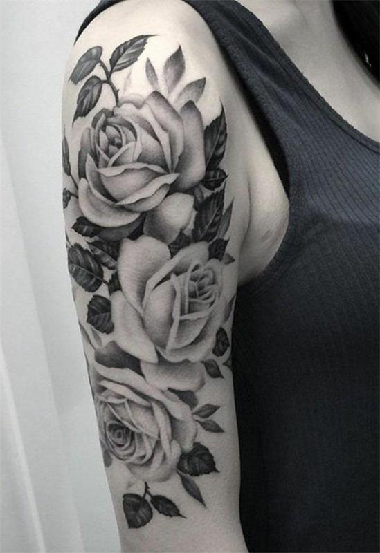 idées de tatouage à manches vintage avec des roses