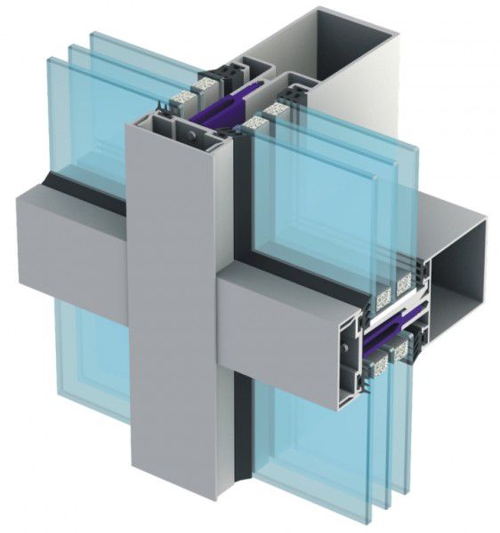 Schematische Darstellung eines Pfosten-Riegel-Verglasungssystems