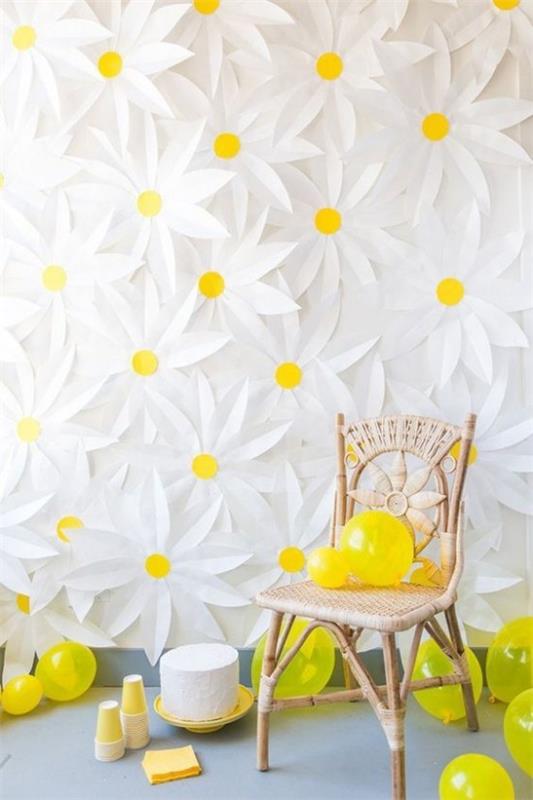 idées de décoration murale fête fleurs décoration murale blanc jaune