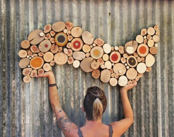faites vous-même la décoration murale des disques en bois naturel vague colorée