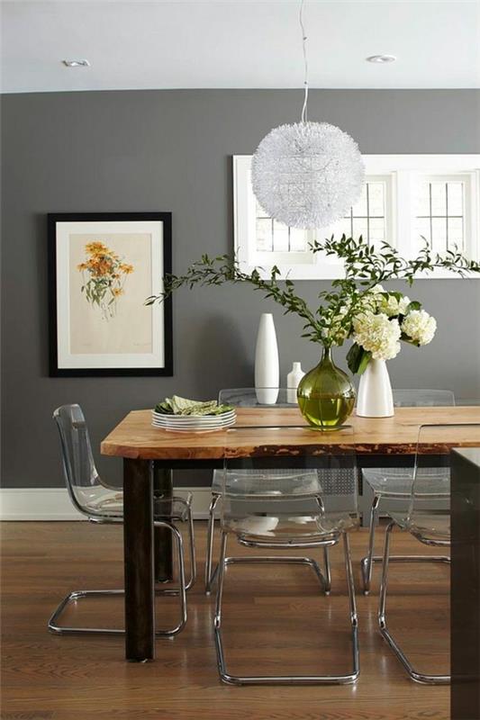 couleur des murs gris transparent chaises table à manger robuste