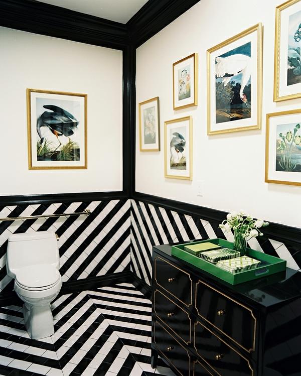 idées de couleurs de mur carrelage noir et blanc zig zag