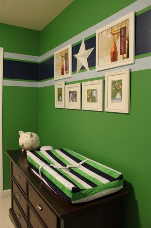 kolor ściany w kolorze zielonym pomysły projekt ściany wyposażenie pokoju dziecka