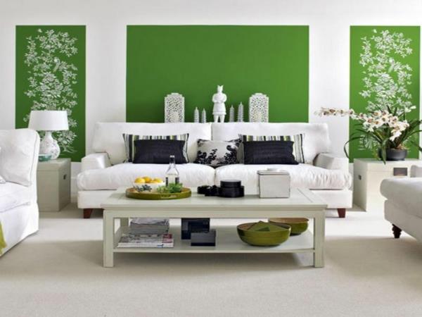 kolor ściany w kolorze zielonym pomysły projekt ściany wzór biały