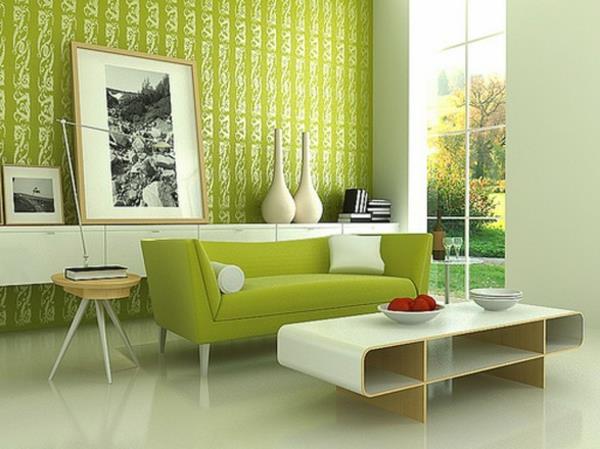 kolor ściany zielony kolor pomysły projekt ściany wzór salon