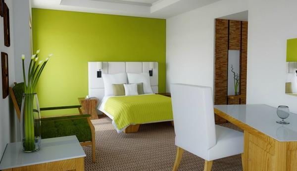 kolor ściany zielony kolor pomysły projekt ściany biurko sypialnia