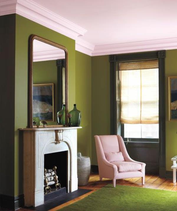 kolor ściany różowy sufit zielony kolor pomysły projekt ściany salon