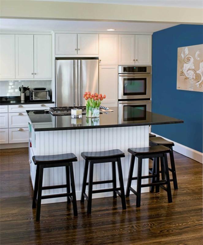 couleur des murs de la cuisine accent bleu mur murs blancs îlot de cuisine