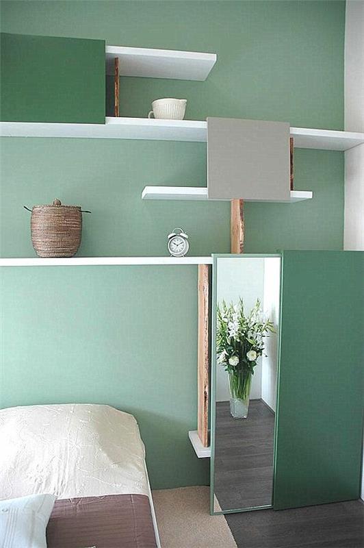 couleur de mur vert menthe couleur de chambre design étagères murales ouvertes