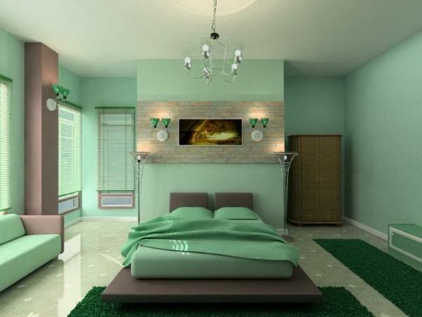 peinture murale chambre vert menthe peinture murs linge de lit appliques murales