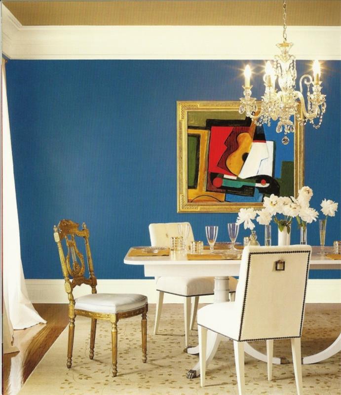 mur design salle à manger bleu peinture murale peinture décoration de table