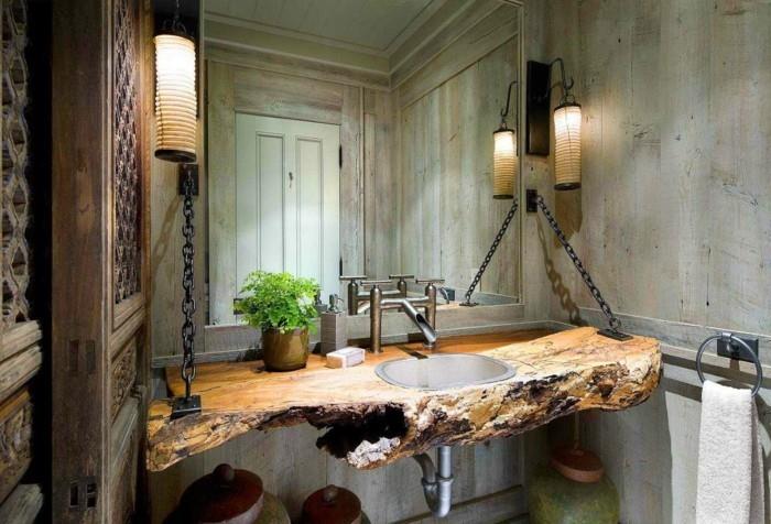 pomysły na ściany z drewna łazienka fantazyjny stół do zlewu