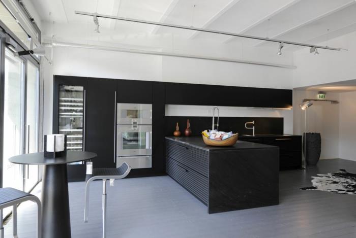 Idées de conception de mur de cuisine mur d'accent noir tapis de fourrure de l'îlot de cuisine