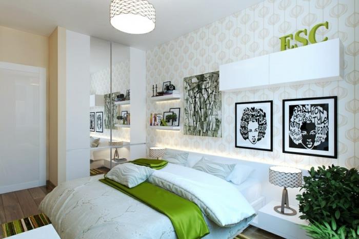 pomysły na ściany sypialnia zielone akcenty roślin
