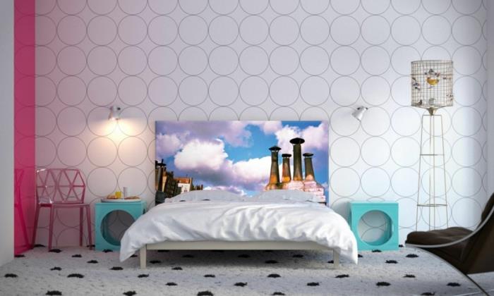 pomysły na dekoracje ścienne fototapety do sypialni fajny dywan zagłówek łóżka