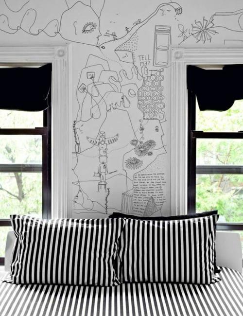 mur design chambre mur dessin croquis noir et blanc