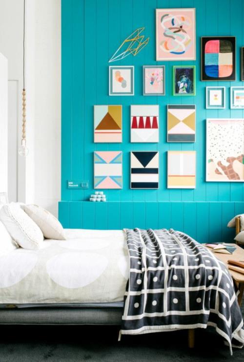 mur design chambre peinture murale bleu turquoise parquet art peinture murale