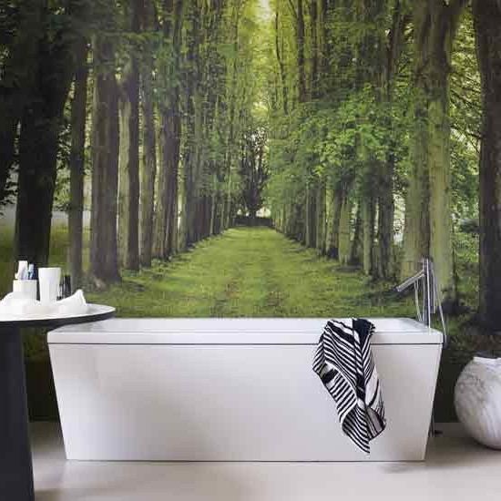 dekoracja ścienna niesamowita leśna ścieżka drzewa łazienka