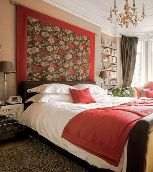 mur motif fleurs couleur rouge idées d'intérieur de chambre à coucher anglais