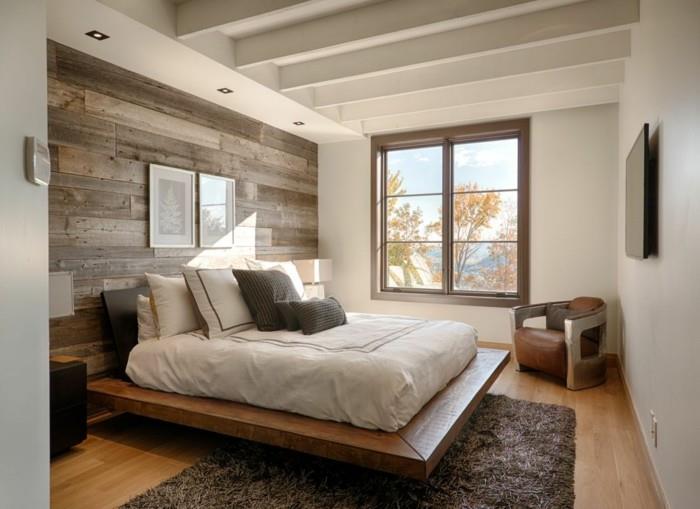 pokrycie ścian drewno pływające łóżko fotel piękny sufit