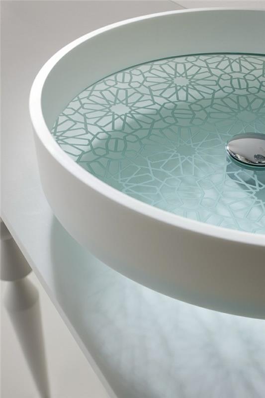 évier adesign verre flottant motif géométrique