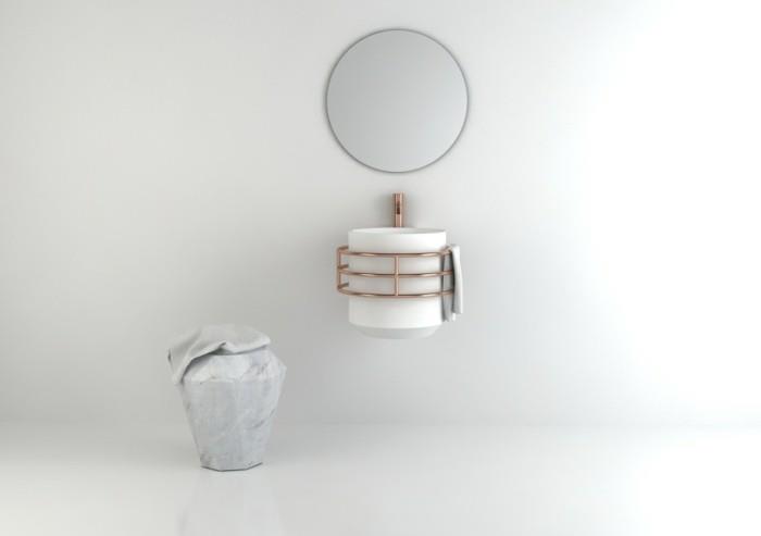 évier design rond marbre cuivre miroir mural