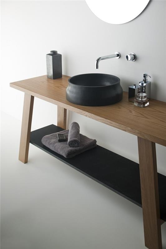 vasque design rond noir robinet inox vasque bois clair