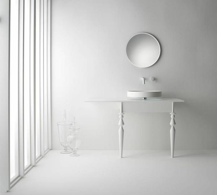 lavabo design rond flottant blanc miroir mural lavabo