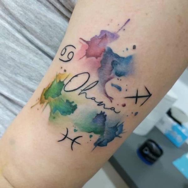 avant-bras de tatouage ohana aquarelle