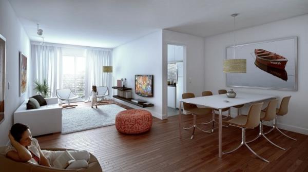 blanc-éléments décoratifs-chaises-tapis-parquet