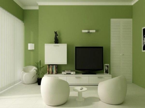 białe meble zielona ściana