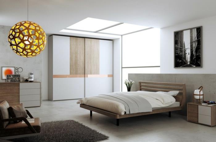 Carrelage clair de chambre à coucher blanc lustre cool armoire moderne