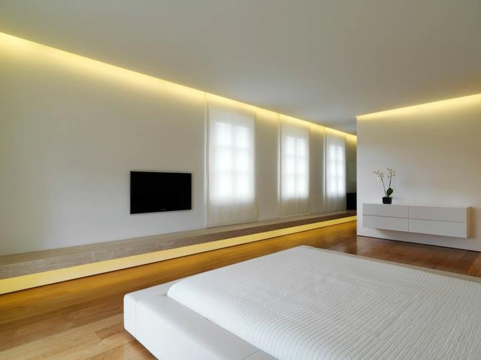 idées de décoration d'éclairage led minimaliste de chambre blanche