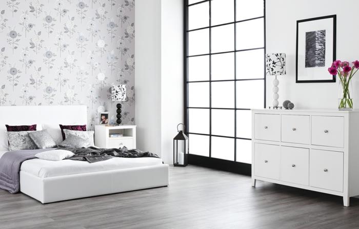 chambre blanche lit moderne cool papier peint papier peint bougie fleurs