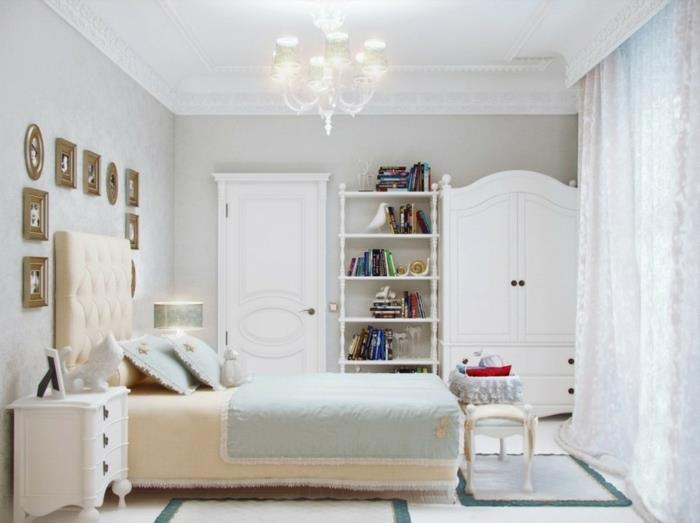 chambre blanche meubles blancs papier peint clair tapis