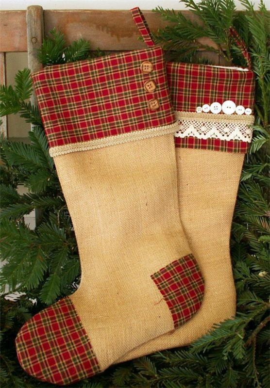 rękodzieło bożonarodzeniowe buty mikołaj do szycia tkanin konopnych wzór w kratkę
