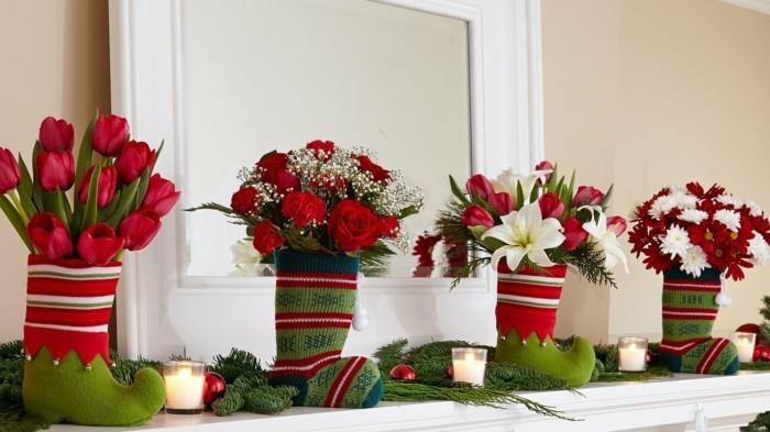 décorations de noël idées de bricolage coups poterie vases fleurs tulipes roses