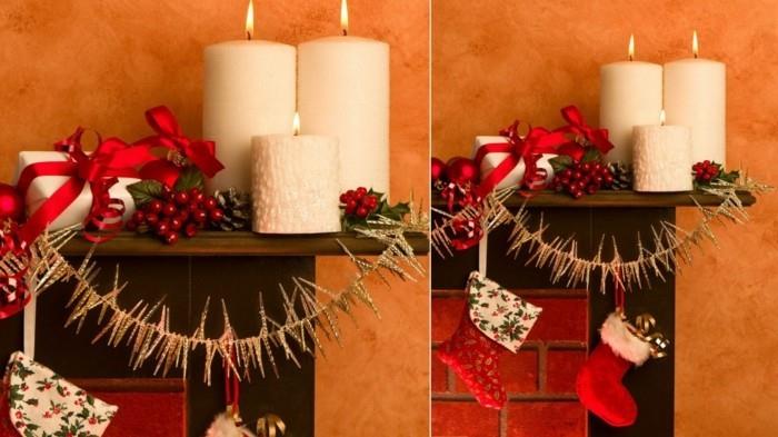 ozdoby świąteczne diy pomysły białe świece ozdoby świąteczne kominek