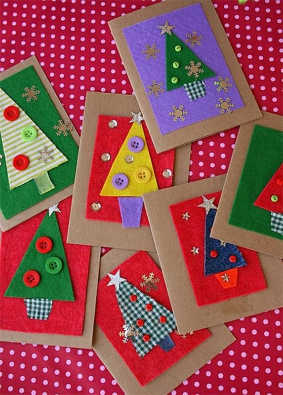 majstrować szablony kartek świątecznych kolorowe jodły