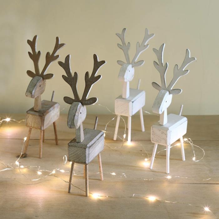idées de décorations de noël style scandinave guirlandes lumineuses en bois cerf