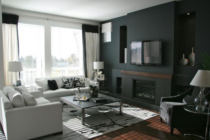 murs design mur d'accent noir beau tapis meubles de salon blanc