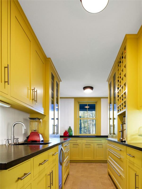 idee de peinture murs cuisine design jaune meuble cuisine jaune