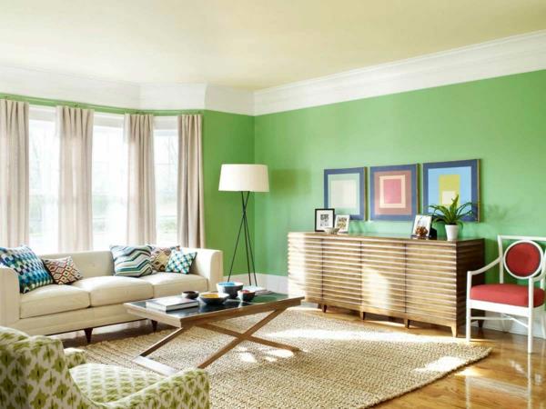 pomaluj ściany pomysły salon zielone lekkie zasłony beżowe