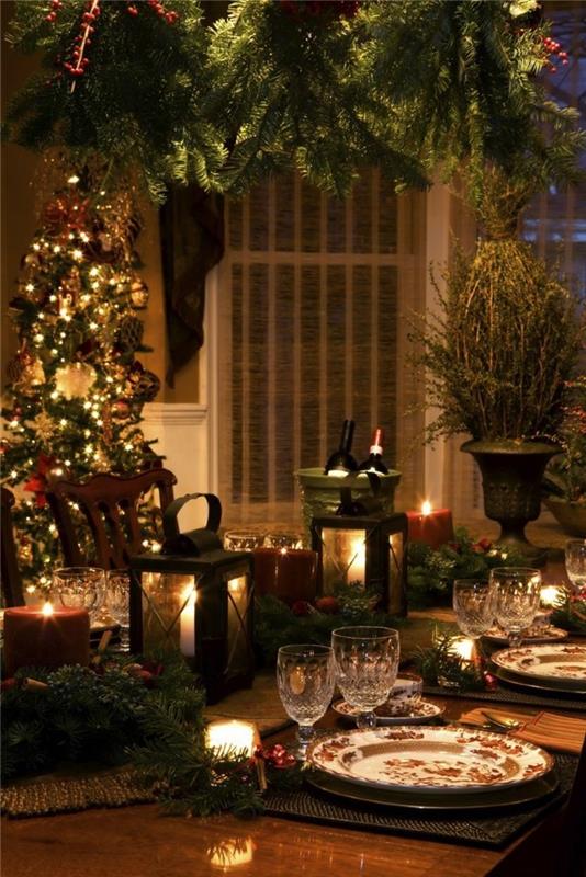 idées de vie salle à manger bougies vertes festives cosy