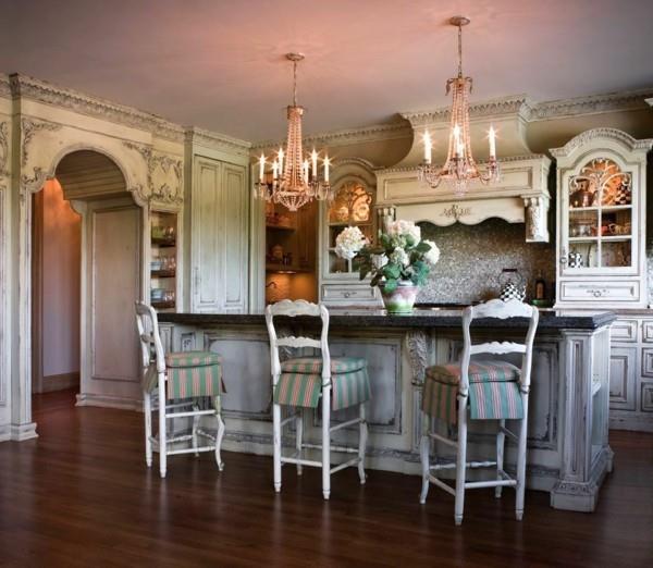 Żywe pomysły kuchnia shabby chic mozaika tylna ściana poduszka siedziska wzór w paski