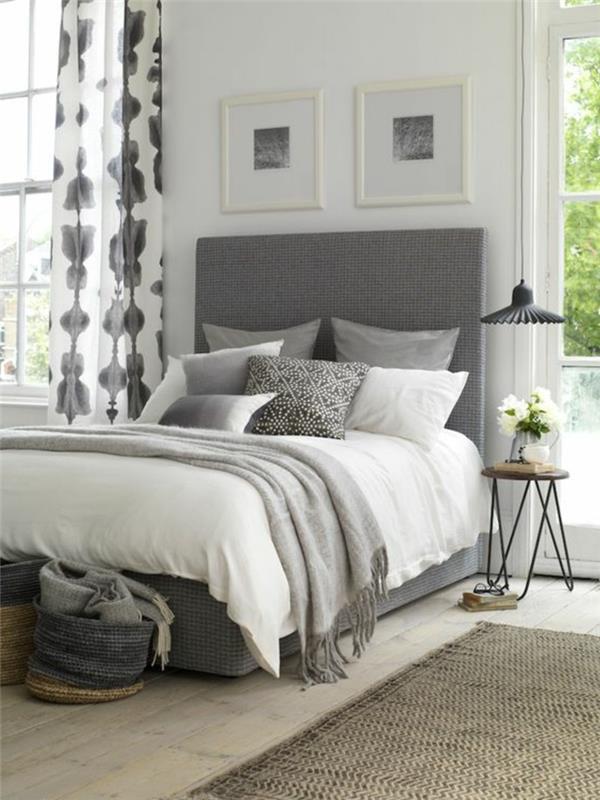 Idée de décoration pour chambre à coucher motif de rideau de lit gris