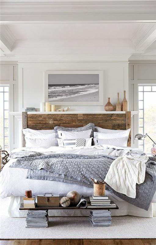 idées de vie chambre à coucher tête de lit en bois tapis blanc sol en bois