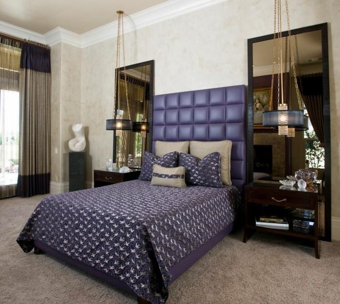 pomysły na salon sypialnia wiszące lampy dywan beżowa piękna pościel